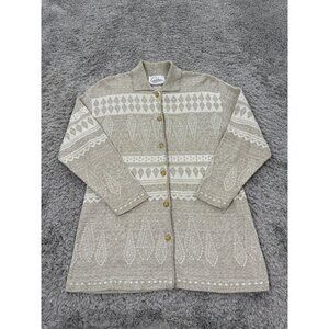Vtg Countdown Sweater Womans Medium Beige Acrylic Aztec Southwest Cardigan 80s